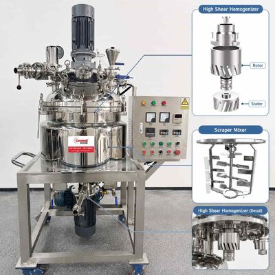 50L 100L Vacuum Homogenizer Mixer Cream Lotion Serum Heated Mixing Tank