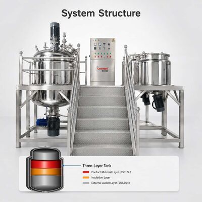 500L Industrial Fixed Vacuum Emulsifier Mixer High Shear Homogenizing Machine