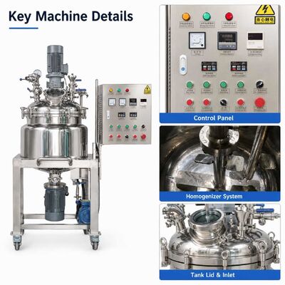 High Speed Fixed Vacuum Homogenizer Emulsifier Mixer 50L for Cream Lotion Sunscreen