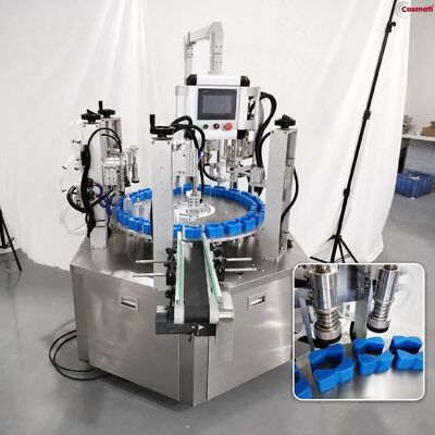Automatic Rotary Perfume Filling Machine Fragrance Oil Bottle Cleaning Crimping Collaring Line