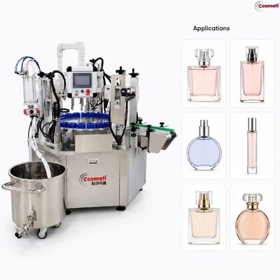 Automatic Rotary Perfume Filling Machine Fragrance Oil Bottle Cleaning Crimping Collaring Line