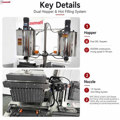 Automatic Lipstick Filling Machine 12 Nozzles Heating Stirring Makeup Production