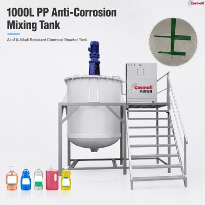 1000L PP Mixing Tank Anti Corrosion Acid Alkali Chemical Agitator Vessel