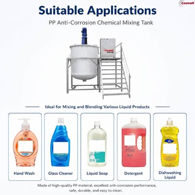 1000L PP Mixing Tank Anti Corrosion Acid Alkali Chemical Agitator Vessel