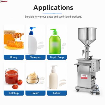 Pneumatic Paste Filling Machine Semi Automatic Cream Lotion High Viscosity Filler