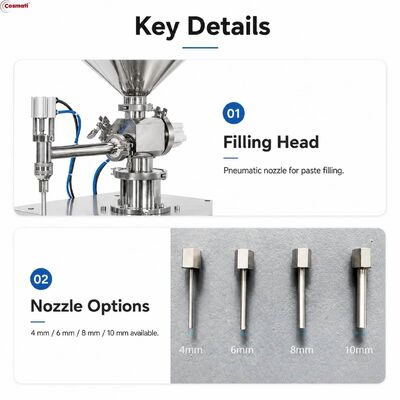Pneumatic Paste Filling Machine Semi Automatic Cream Lotion High Viscosity Filler