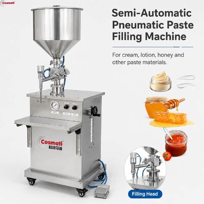 Pneumatic Paste Filling Machine Semi Automatic Cream Lotion High Viscosity Filler