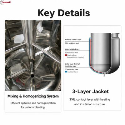 300L Stainless Steel Mixing Tank Liquid Soap Shampoo Detergent Heating Homogenizer