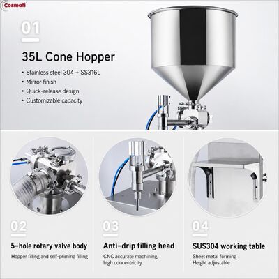 Pneumatic Filling Machine for High Viscosity Cosmetic Paste Gel Lotion Shampoo